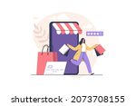 online shopping. happy young... | Shutterstock .eps vector #2073708155