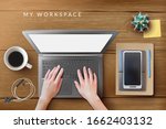 hands on the laptop. realistic... | Shutterstock .eps vector #1662403132