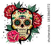 mexican roses skull. vector... | Shutterstock .eps vector #1813860572
