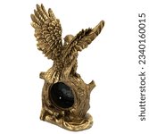 Small photo of eagle bird Antique Marble Bronze golden Retro Mantel Vintage Table clock isolated with Decorative figurine sculpture. Empire Style Decorative Time Pieces Statue for Living Room and Bedrooms.