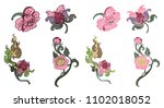 peony flower line thai style... | Shutterstock .eps vector #1102018052