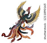 japanese peacock tattoo.asian... | Shutterstock .eps vector #1211890165