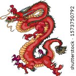 hand drawn red dragon vector... | Shutterstock .eps vector #1573750792