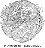  dragon in circle tattoo... | Shutterstock .eps vector #1689035392