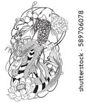 hand drawn outline koi fish... | Shutterstock .eps vector #589706078