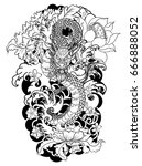 hand drawn colorful dragon... | Shutterstock .eps vector #666888052