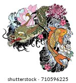 hand drawn dragon and koi fish... | Shutterstock .eps vector #710596225