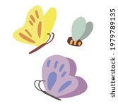 Doodles Of Butterfly And Bee...