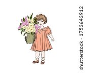 Cute Baby Girl Holding Vase...