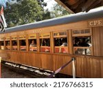 Small photo of Campos do Jordao, SP, Brazil - Jul, 9, 2022: train arriving in Emilio Ribas Train Station.