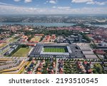 Small photo of Viborg, Denmark - August 2022: Panoramic aerial drone summer view on Viborg Stadion (Energi Viborg Arena), home stadium for football club Viborg F.F. (VFF)
