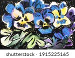 Pansies Among The Leaves. Oil...
