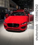 Small photo of Frankfurt, Germany, September 11-2019: Jaguar XE R-Dynamic P300 AWD HSE IAA Messe 2019