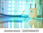 Electrical equipment for connection.Three core electric cable and lighting LED lamp                               