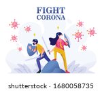 Healthcare medical man and woman protect and fight corona, covid 19 shielding, defending people character flat design gradient style Vector Illustration