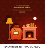 Colorful Vector Cozy Fireplace...