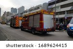 Small photo of Hong Kong - 1/19/2020: Two fire engines, Major Pump (MP) and Light Rescue Unit (LRU) and an ambulance of Ma Tau Chung Fire Station were in an operation. Hong Kong Fire Service Department