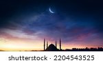 Mosque sunset sky  moon  holy...
