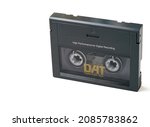 Small photo of Audio cassette in DAT Digital Audio Tape format on white background and copy space