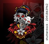 geisha skull esport mascot logo | Shutterstock .eps vector #2041863962