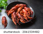 crayfish food fresh seafood red boiled  crustaceans meal snack on the table copy space food background rustic 