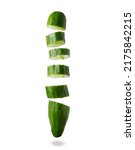 Sliced cucumber flies on a...