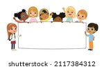 group of kids hold a blank... | Shutterstock .eps vector #2117384312