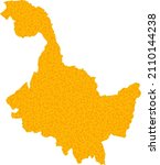Vector Gold map of Heilongjiang Province. Map of Heilongjiang Province is isolated on a white background. Gold items texture based on solid yellow map of Heilongjiang Province.