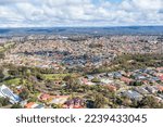 Drone aerial photograph of houses and roads in the suburb of Glenmore Park in New South Wales in Australia