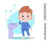 kid boy brushing teeth vector... | Shutterstock .eps vector #1369160402