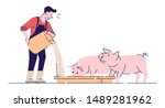 Farmer Feeding Pigs Flat Vector ...