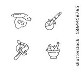 kitchen utensils linear icons...