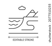Coastal land linear icon. Sea and ocean shore. Coastline. Ground bordering with water. Thin line customizable illustration. Contour symbol. Vector isolated outline drawing. Editable stroke