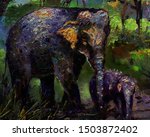 Art Painting Oil Color Elephant ...