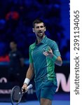 Small photo of Nitto ATP Finals - Turin - Italy - 12-19112023 - Djokovic Novak (SRB) in action against Sinner Jannik (ITA)