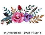 watercolor flower bouquet with... | Shutterstock . vector #1935491845