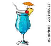 blue lagoon cocktail  hand... | Shutterstock .eps vector #2031450788
