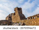 Stone tower of the old castle in the ancient town of Castelo Rodrigo in Portugal