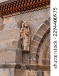 Small photo of Santa Marta de Tera, Spain: 20 March 2023: Santiago pilgrim sculpture Romanesque Church of Santa Marta de Tera XI century Via de la Plata Castilla y Leon Zamora Province. Spain