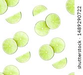 pattern of juicy green lime... | Shutterstock . vector #1489290722