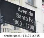 Small photo of Santa Fe avenue street sign, Buenos Aires, Argentina. This avenue plays an importat role of imaginary axis for the Recoleta, Palermo and Retiro neighborhoods.