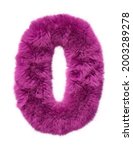 Pink fur alphabet. furry Furry number 0 isolated on white background. 3d render image.