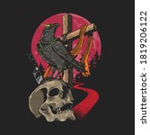 Skull And Crow Illustration...