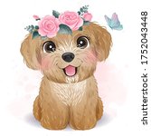 cute little poodle with floral... | Shutterstock .eps vector #1752043448