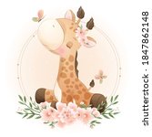 cute doodle giraffe with floral ... | Shutterstock .eps vector #1847862148