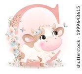 cute doodle cow baby shower... | Shutterstock .eps vector #1999643615