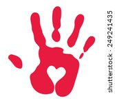 Red Hand Print With Heart Symbol