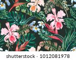 tropical floral seamless vector ... | Shutterstock .eps vector #1012081978