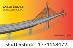 Cable Bridge from Hyderabad India drawing with gradient background  