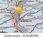 Yellow tack on vintage map of Millersburg, Pennsylvania.